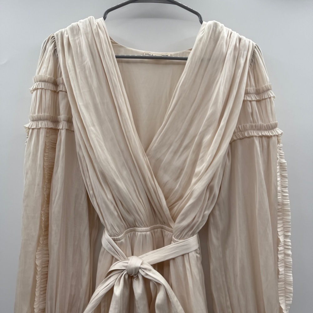 Ulla Johnson Amal Ivory Silky Ruffle Long Sleeve Wrap Top Boho Mini Dress Sz 8‎ - Picture 4 of 16